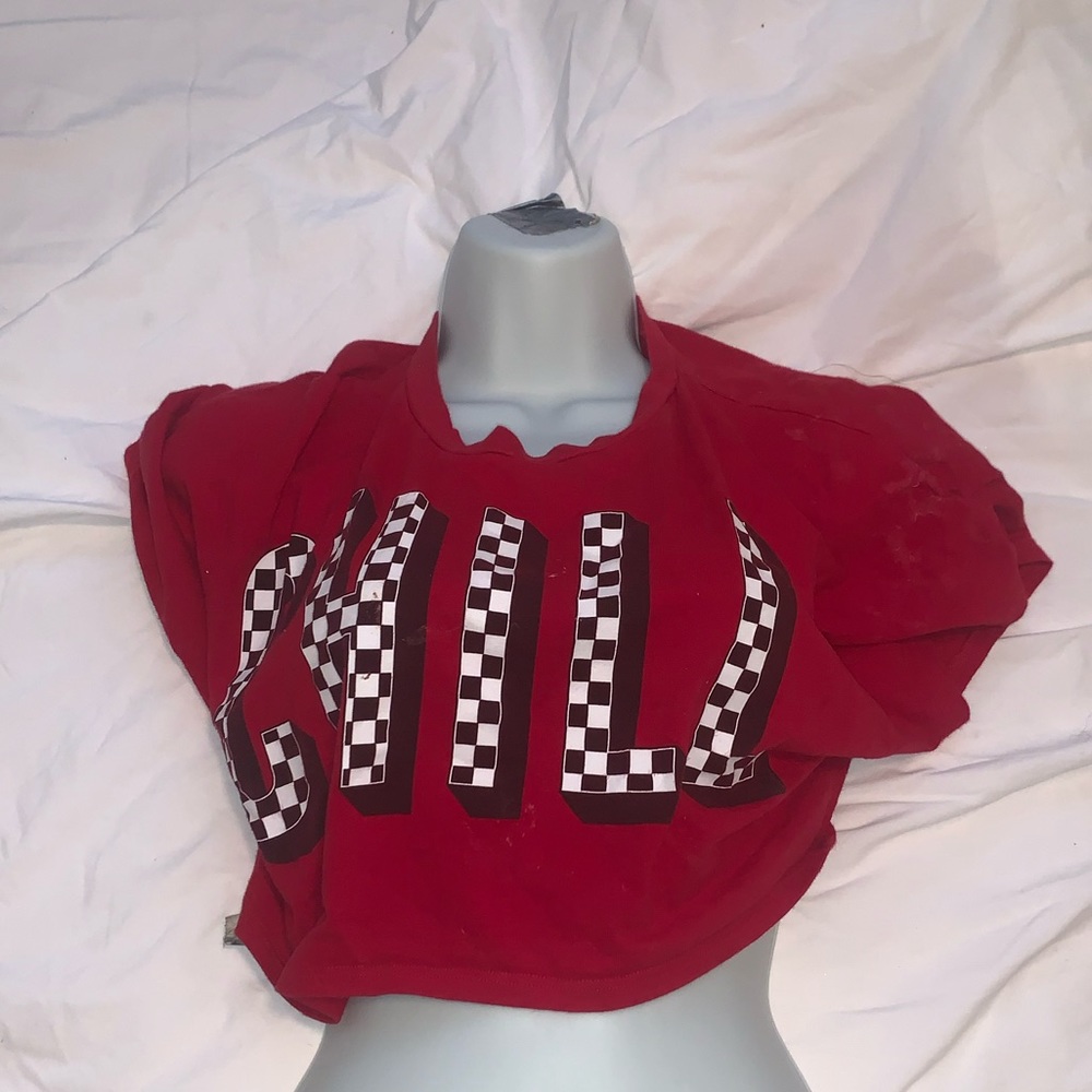 Red crop top “chill” checkered